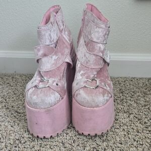 Pink Velvet Platform Ankle Boots